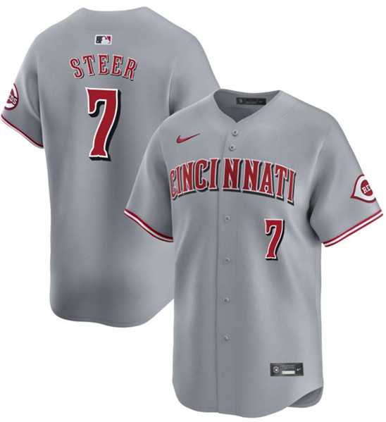 Men's Cincinnati Reds #7 Spencer Steer Gray Away Limited Stitched Baseball Jersey Dzhi,We sell and wholesale Men's Cincinnati Reds #7 Spencer Steer Gray Away Limited Stitched Baseball Jersey Dzhi on line form chian!